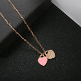 Double Heart Pendant Necklace Stainless Steel Chain Link Jewelry Gift