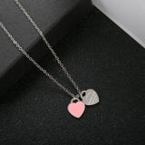 Double Heart Pendant Necklace Stainless Steel Chain Link Jewelry Gift