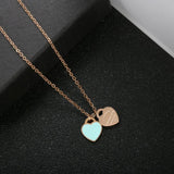 Double Heart Pendant Necklace Stainless Steel Chain Link Jewelry Gift