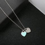 Double Heart Pendant Necklace Stainless Steel Chain Link Jewelry Gift