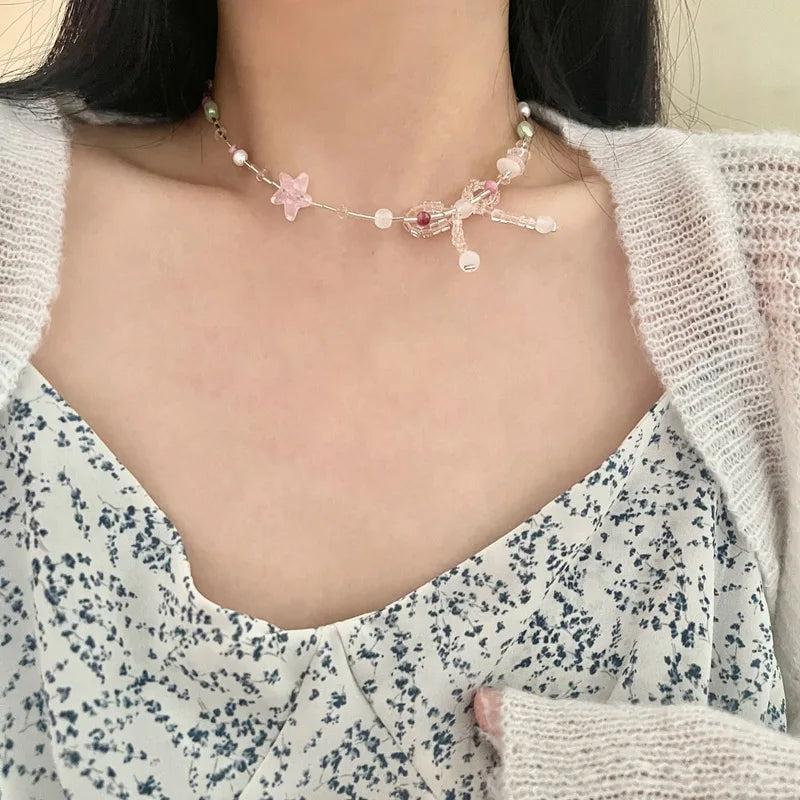 Colorful Crystal Star Flower Necklace for Women