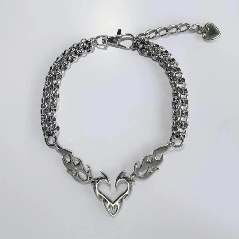 Punk Rock Flame Heart Necklace for Women