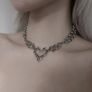 Punk Rock Flame Heart Necklace for Women