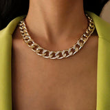 Cuban Choker Necklace Punk Vintage Chunky Thick Link Aluminum Chain for Women
