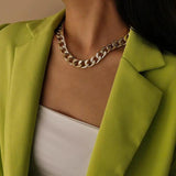 Cuban Choker Necklace Punk Vintage Chunky Thick Link Aluminum Chain for Women