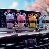 Mouse Head Acrylic Key Chain Liquid Floating Milk Tea Cup Keyring