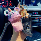 Mouse Head Acrylic Key Chain Liquid Floating Milk Tea Cup Keyring