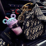 Mouse Head Acrylic Key Chain Liquid Floating Milk Tea Cup Keyring