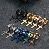 Gold-Plated Cross Earrings Hip Hop Studs