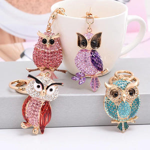Crystal Owl Keychain Rhinestone Key Ring Women Bag Accessories