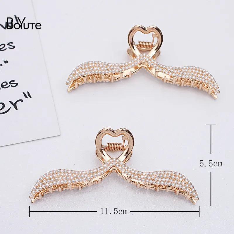 BoYuTe Metal Hair Claw with Pearls Big Shark Clip Hair Jewelry