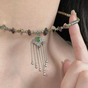 Ethnic Style Jade Peace Lock Pendant Necklace for Women