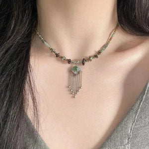 Ethnic Style Jade Peace Lock Pendant Necklace for Women