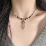 Ethnic Style Jade Peace Lock Pendant Necklace for Women