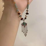 Ethnic Style Jade Peace Lock Pendant Necklace for Women