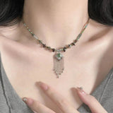 Ethnic Style Jade Peace Lock Pendant Necklace for Women