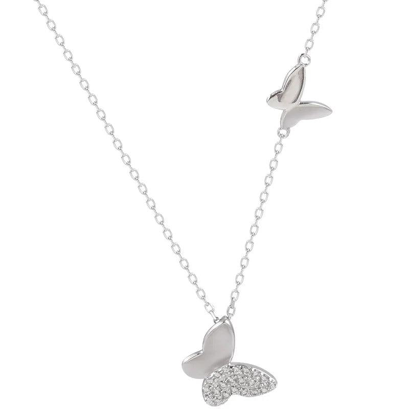 Silver Double Butterfly Pendant Necklace Clavicle Chain High Jewelry Female