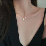 Silver Double Butterfly Pendant Necklace Clavicle Chain High Jewelry Female