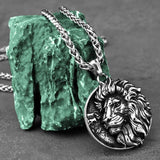 Stainless Steel Vikings Lion Necklace Men Punk Biker Pendant Chain Jewelry