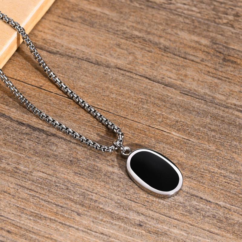 Men's Geometric Enamel Pendant with Box Chain