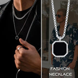 Men's Geometric Enamel Pendant with Box Chain