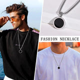 Men's Geometric Enamel Pendant with Box Chain