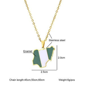 Africa Nigeria Map Flag Pendant Necklace Men Women Stainless Steel Silver