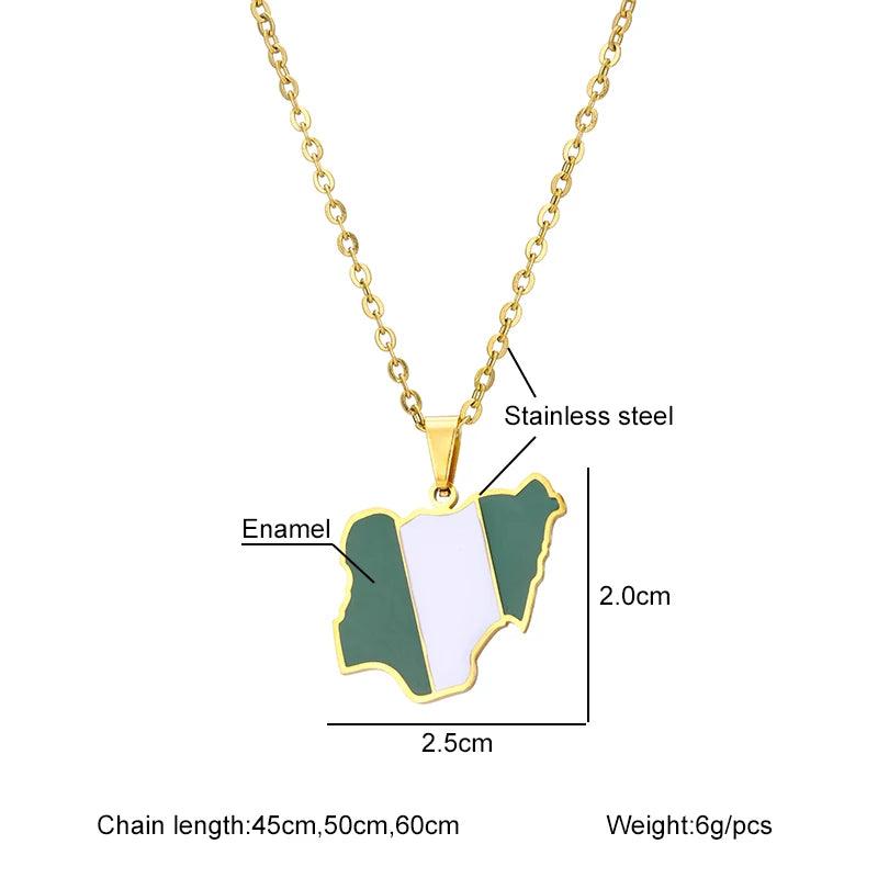 Africa Nigeria Map Flag Pendant Necklace Men Women Stainless Steel Silver