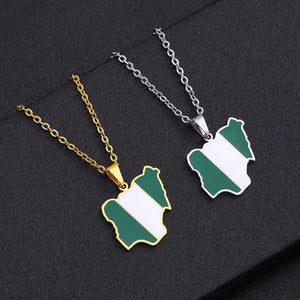 Africa Nigeria Map Flag Pendant Necklace Men Women Stainless Steel Silver