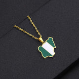 Africa Nigeria Map Flag Pendant Necklace Men Women Stainless Steel Silver