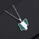 Africa Nigeria Map Flag Pendant Necklace Men Women Stainless Steel Silver