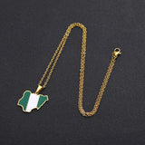 Africa Nigeria Map Flag Pendant Necklace Men Women Stainless Steel Silver