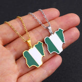 Africa Nigeria Map Flag Pendant Necklace Men Women Stainless Steel Silver