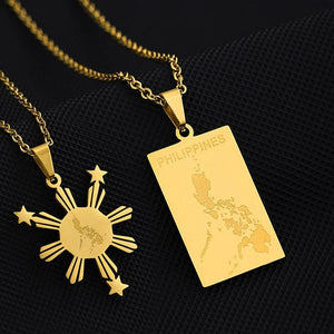 Stainless Steel Map Flag Pendant Necklaces Filipino Maps Men Women Jewelry