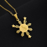 Stainless Steel Map Flag Pendant Necklaces Filipino Maps Men Women Jewelry