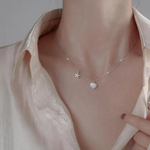 925 Silver Starfish Shell Pendant Necklace Micro-Inlaid Zircon Clavicle Chain