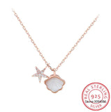 925 Silver Starfish Shell Pendant Necklace Micro-Inlaid Zircon Clavicle Chain