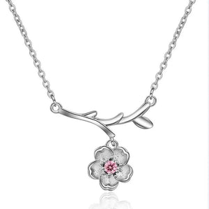 925 Sterling Silver Sakura Flower Necklace Cherry Blossoms with Chain Choker