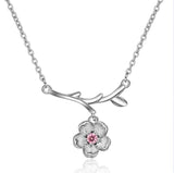 925 Sterling Silver Sakura Flower Necklace Cherry Blossoms with Chain Choker