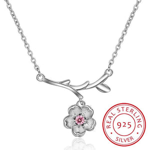 925 Sterling Silver Sakura Flower Necklace Cherry Blossoms with Chain Choker