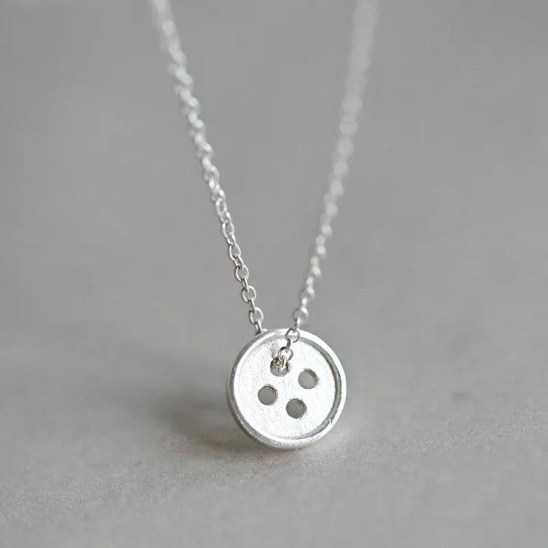 925 Silver Button Necklace Women Fine Jewelry Wedding Party Gift