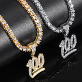 Men Women Hip Hop Number 100 Pendant Necklace with Zircon Tennis Chain