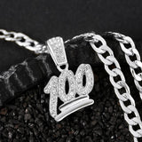 Men Women Hip Hop Number 100 Pendant Necklace with Zircon Tennis Chain