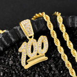 Men Women Hip Hop Number 100 Pendant Necklace with Zircon Tennis Chain
