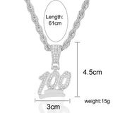 Men Women Hip Hop Number 100 Pendant Necklace with Zircon Tennis Chain