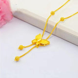 24k Pure Butterfly Pendant Necklace Bracelet Set