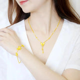 24k Pure Butterfly Pendant Necklace Bracelet Set