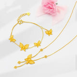24k Pure Butterfly Pendant Necklace Bracelet Set