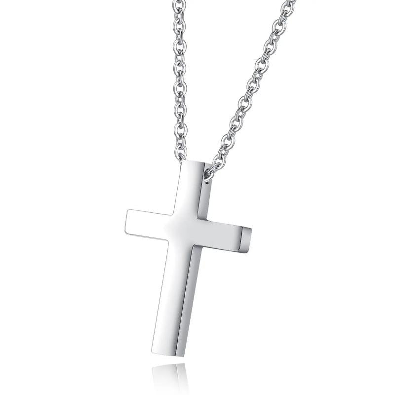 Children Silver Cross Pendant Necklace Stainless Steel Rose Jewelry