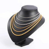 3mm 4mm 5mm Rope Chain Necklace Stainless Steel Necklaces For Women Men